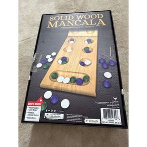 Cardinal Industries Solid Wood Mancala Folding Board Game with 48 Glass Stones
